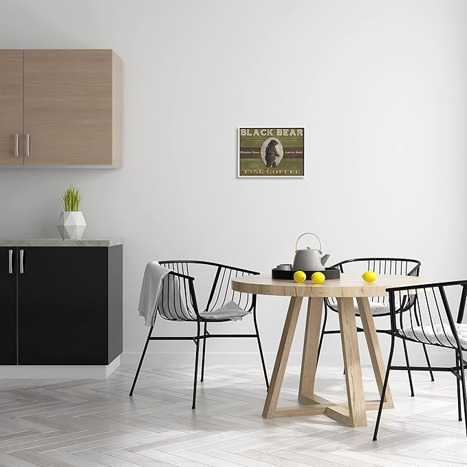 Stupell Industries Black Bear Fine Coffee Rustic Kitchen Mountain Animal, Designed by June Erica Vess White Framed Wall Art, 11 x 14, Green