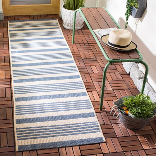 SAFAVIEH Courtyard Collection Runner Rug - 2'3" x 6'7", Beige & Blue, Non-Shedding & Easy Care, Indoor/Outdoor & Washable-Ideal for Patio, Backyard, Mudroom (CY6062-233)