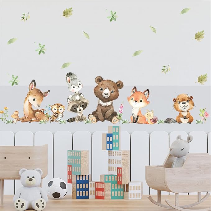 Jungle Animals with Tree Plant Wall Decals Monkey Lion Tiger Wall Stickers Baby Nursery Kids Room Living Room Home Decor (Animal4)