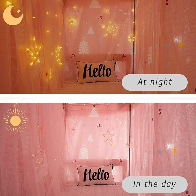 Hoce Bunk Bed Curtain Gauze Bunk Bed Curtains Drapes with Lace Privacy Dorm Bed Canopy for Bottom Twin