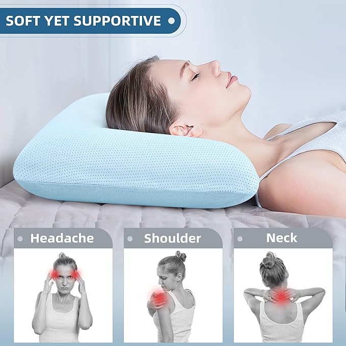 Gel Memory Foam Pillow Cooling Pillow with Removable and Machine Washable Cover Bed Pillow for Side, Back, and Stomach Sleepers, Standard Size 1 Pack Blue