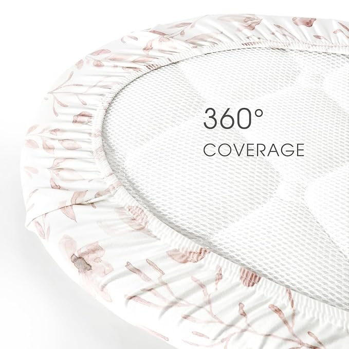 Stretchy Ultra Soft Fitted Bassinet Sheet Set 2 Pack, Universal Fit for Bassinets Baby Cradle Moses Basket Oval Rectangle Mattress Safe and Snug, Beautiful Blush Pink Floral and Cute Animals Print