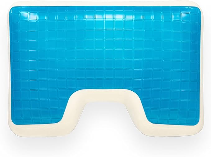 Insert Topper, Firm Cooling Gel / 80D Memory Foam for Sleeping That Stays Cold. Thin for Stomach Sleeper. Ergonomic, Orthopedic Neck U Shaped Cutout. Firm High-Density Layer Support