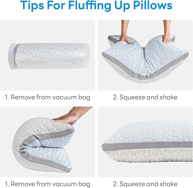 Cooling Pillows for Sleeping Queen Size Set of 2,Shredded Memory Foam Bed Pillow with Pillow Case-Double Sided Material,Adjustable Loft Queen Pillow for Side & Back Sleeper-Medium Firm