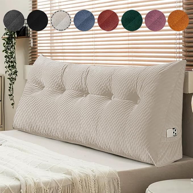 Gradient Velvet Triangular Wedge Pillow, Removable Cover Headboard Pillow for Daybed, Backrest Positioning Support Pillow Cushion Resting Reading Relaxing (Beige, King(76 * 20 * 8in))