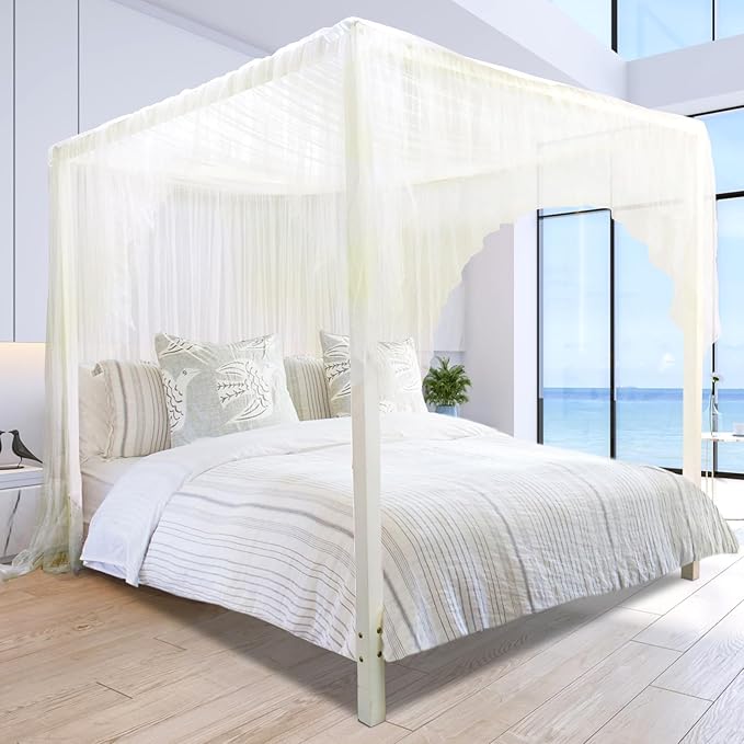 tupi Beige Canopy Bed Curtains for King/Queen/Full Size, 4 Poster Bed Canopy, Elegant Bed Drapes Bedroom Decor, Ultra Ripstop Polyester, Easy Installation