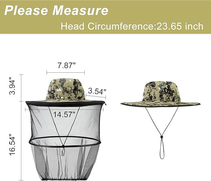 Head Net with Removable Mesh Hidden Netting, Design for Outdoor Fishing Gardening