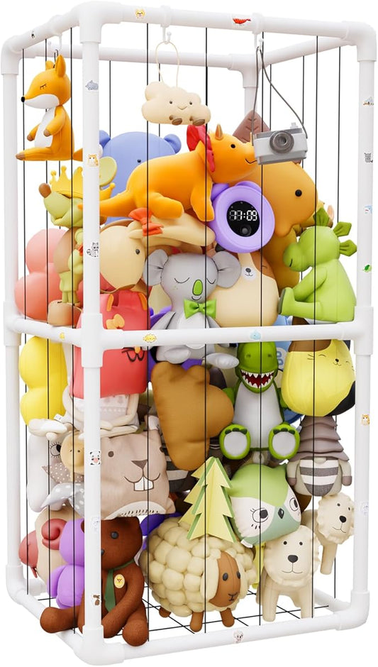 Extra Large Plush Stuffed Animal Storage Zoo Holder Standing, Kids Toy Storage Organizer Shelves Basket with Nets for Stuffed Animals, Play Room Decor Corner Toy Box Storage. (Thicker Tube)