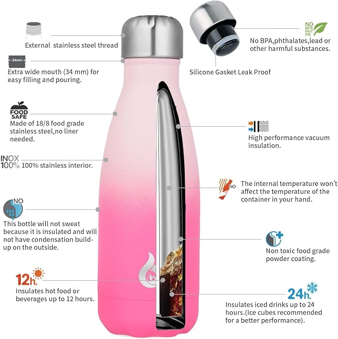 BJPKPK 12oz Water Bottles Stainless Steel Insulated Water Bottle Keep Cold And Hot Dishwasher Safe,Cherry Blossom