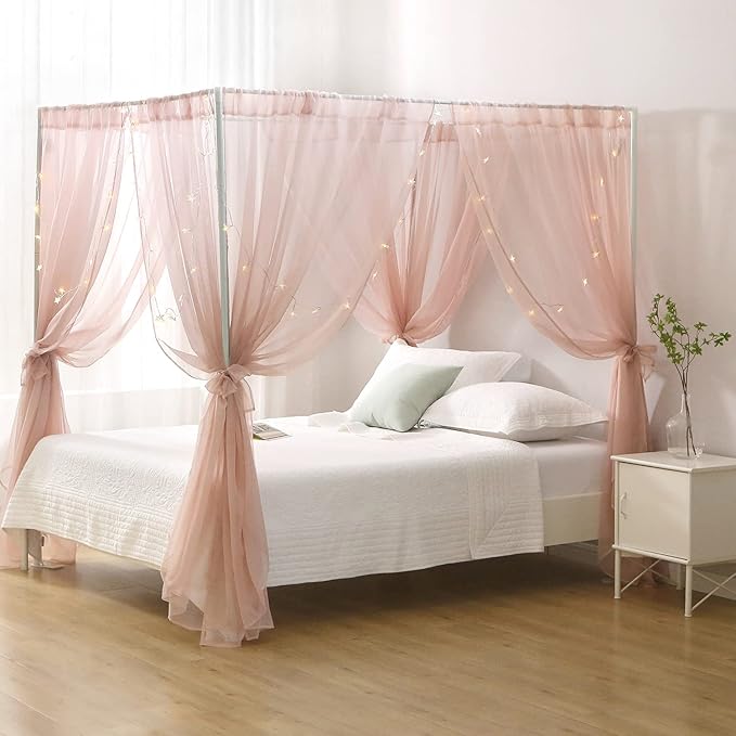 Canopy Bed Curtains for Queen Bed, Princess Bed Canopy for Girls Room, Canopy Bed Scarf Adults (Dust Pink)