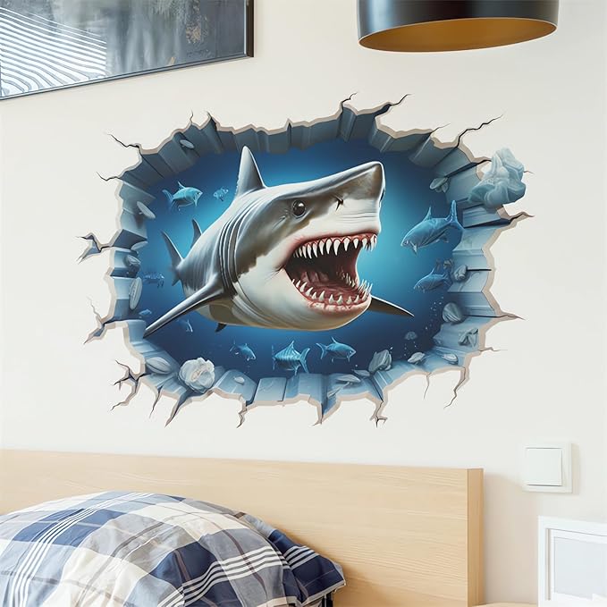 Broken Wall Fierce Shake Wall Stickers, sacinora Under The Sea Animal Wall Decals Removable Vinyl Peel and Stick for Boys Kids Baby Nursery Living Room Bedroom Sofa TV Background Art Decorations