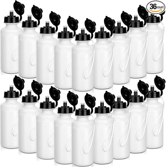 Zubebe 36 Pcs Sports Water Bottles Bulk 20 oz Squeeze Reusable Plastic Water Bottle with Nylon Strap Blank DIY Water Bottles for Kids Adults School Thanks Gift Outdoor Sport Fitness