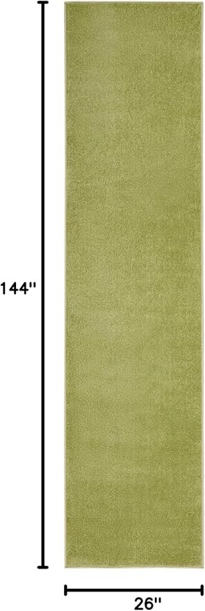 Nourison Essentials Indoor/Outdoor Green 2'2" x 12' Area Rug, Easy Cleaning, Non Shedding, Bed Room, Living Room, Dining Room, Backyard, Deck, Patio (2x12)