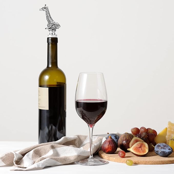 Homestia Wine Bottle Stoppers for Glass Bottles, Giraffe Bottle Stopper Reusable Wine Corks Wine Tool, Zinc-Alloy Silicone Wine Stoppers, Wine Toppers with Decors