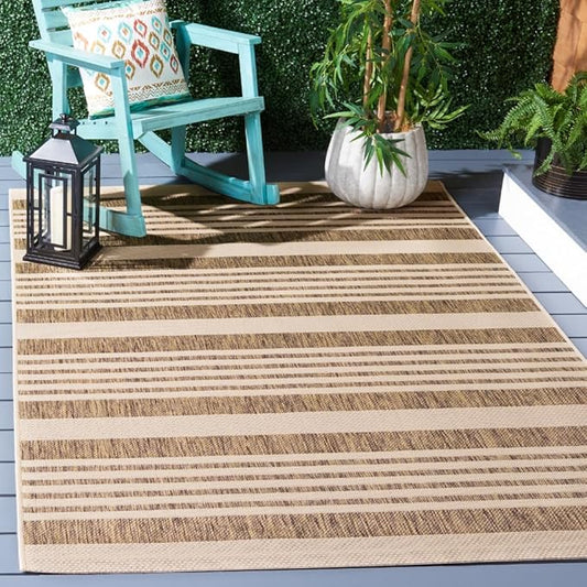 SAFAVIEH Courtyard Collection Area Rug - 5'3" x 7'7", Brown & Bone, Stripe Design, Non-Shedding & Easy Care, Indoor/Outdoor & Washable-Ideal for Patio, Backyard, Mudroom (CY6062-242)