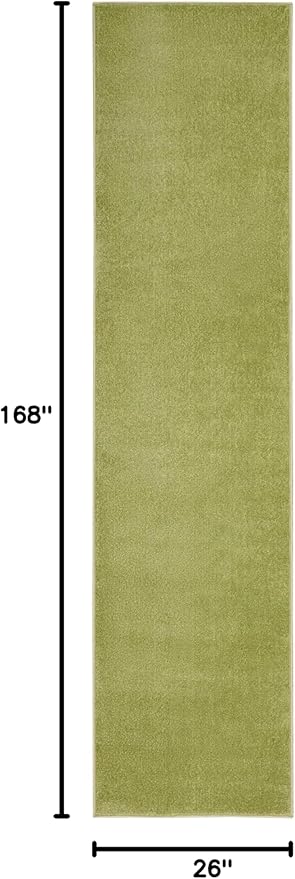 Nourison Essentials Solid Indoor/Outdoor Green 2'2" x 14 Area Rug, Easy Clean, Non Shedding, Bed Room, Living Room, Dining Room, Deck, Patio, Backyard (2x14)