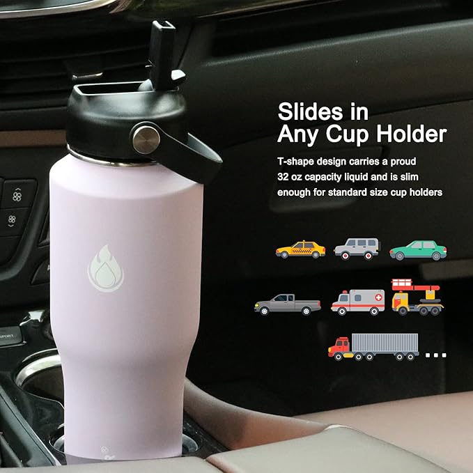SENDESTAR Water Bottle 32oz-64 oz,2 Lids(Straw lid),Wide Mouth Stainless Steel Vacuum Insulated Double Wall Keep Liquids Cold or Hot All Day,Sweat Proof Sport Design (32 oz, 32oz-Lilac)
