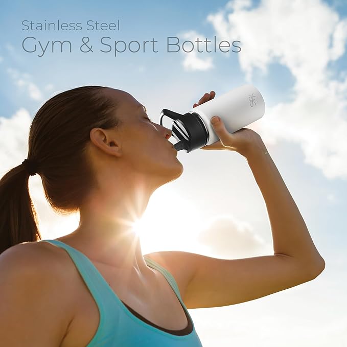 SipX™ Triple-Insulated Stainless Steel Water Bottle 18oz. With 3 Lids, BPA-Free Reusable Insulated Water Bottle Keeps Cold 24 Hours, Metal Water Bottle Made Of Sustainable Material For Hiking & Biking