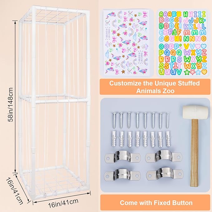 FIOBEE Stuffed Animals Storage Zoo Thicken PVC Tube Kids Toy Storage Organizer with Elastic Band Large Stuffed Animals Holder for Nursery Playroom Bedroom Room Furniture Plush Storage, White