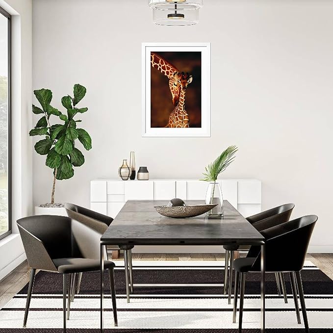 Framed Wall Art Prints Giraffe and Baby by Lantern Press, Animals Decor, 24" x 36", White Frame with White Mat