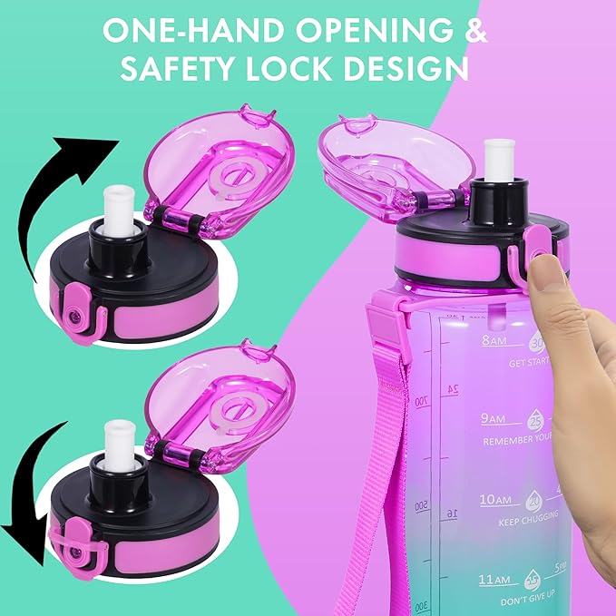 32 oz Water Bottle with Detachable Straw, Clear Motivational Water Bottles with Time to Drink, Tritan & BPA Free Sports Water Jug with Time Marker, Upgraded handle design