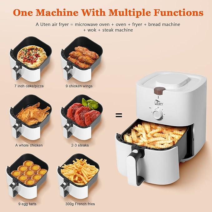 4.2 Quart Compact Air Fryer,4L 1500W Air Fryer Oven Pizza Cooker with Rapid Air Circulation,30 Minute Timer and Adjustable Temperature Control with Recipe,White