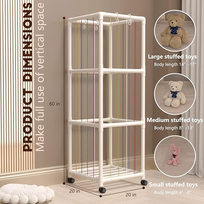 Stuffed Animal Storage, Extra Large Plush Toys Storage Holder, Stuffed Animal Zoo StorageTriple Decker with Pulleys Shelf with Elastic Band for Playroom Bedroom Nursery Birthday Gift