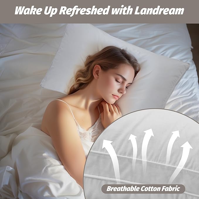 Feather Pillows Standard Size Set of 2,100% Cotton Shell Goose Down Pillow,Feather Down Bed Pillow, White Hotel Pillow (Standard)