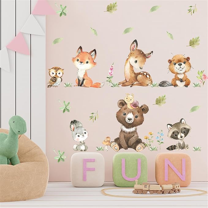 Jungle Animals with Tree Plant Wall Decals Monkey Lion Tiger Wall Stickers Baby Nursery Kids Room Living Room Home Decor (Animal4)