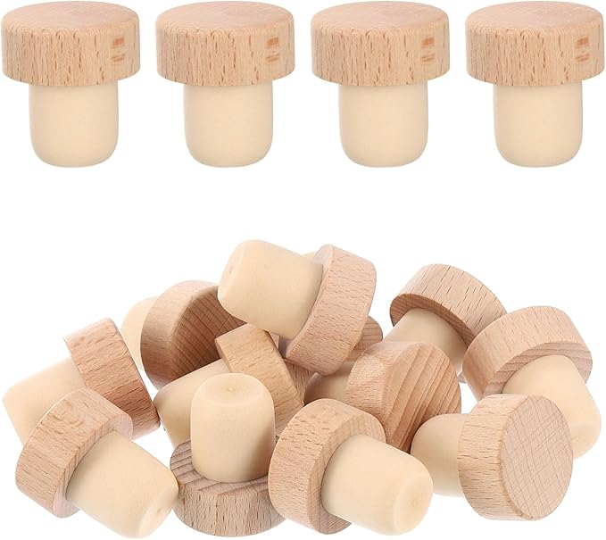 uxcell 12 Pcs Wine Bottle Corks, T-shaped Stopper Cork, Reusable Wine Corks Wooden and Rubber Wine Stoppers Bottle Stoppers Sealing Bottle Stopper for Beer Bottles