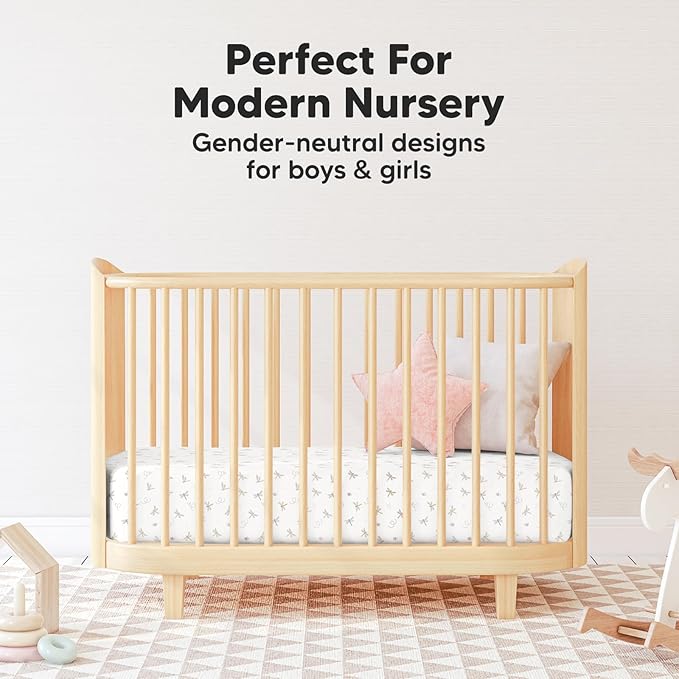 Pack and Play Sheets Fitted, 2-Pack Mini Crib Sheets - Pack N Play Sheets, Organic Fitted Crib Sheet for Pack and Play Mattress, Playard Baby Crib Sheets, Crib Sheets Neutral for Boys, Girls (Meadow)