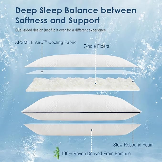 APSMILE Shredded Memory Foam Pillows Queen Size Set of 2, Adjustable Luxury Cooling Pillows for Neck Pain, Hotel Firm Bed Pillows for Sleeping, Essentials for Side/Back Sleeper (White,18"x28")