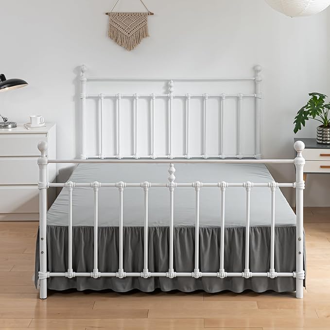 Bed Skirt Ruffled Bed Skirt with Split Corners, 18 Inch Drop Dust Ruffle Bed Skirt with Platform, Grey,Queen Size