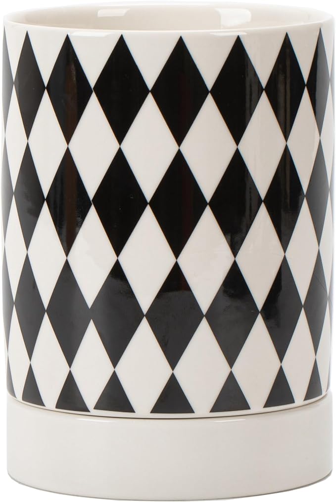 Small Utensil Holder for Kitchen Counter 4.1 x 6 Inches Ceramic Cooking Utensil Crocks Countertop Organizer Vintage Farmhouse Kitchen Decor Caddy,Diamond