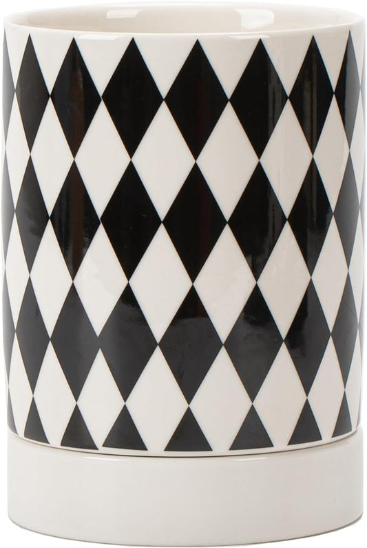 Small Utensil Holder for Kitchen Counter 4.1 x 6 Inches Ceramic Cooking Utensil Crocks Countertop Organizer Vintage Farmhouse Kitchen Decor Caddy,Diamond