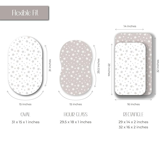 Ely's & Co. Bassinet Sheet Set 2 Pack 100% Jersey Cotton for Baby Girl and Baby Boy - Tan Drawn Star Design