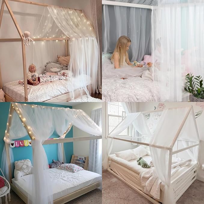 Bed Canopy for Girls, King Canopy Bed Curtains with bed frame Queen & Full Bed 59*255in White Tulle Canopy Bed Scarf,Sheer Bed Drapes,Twin Girls Canopy Bed Decor for Baby Crib,Kid Bed and Adult Beds