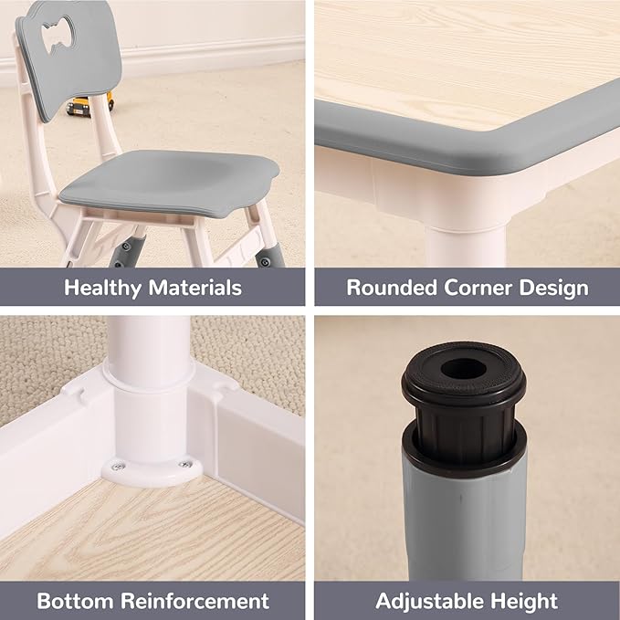 Kids Table and Chairs Set, Height Adjustable Desk With 4 Seats for Ages 2-10,Arts & Crafts Table,Graffiti Desktop, Non-Slip Legs, Max 300lbs, Children Multi-Activity Table for Classrooms,Daycares,Home