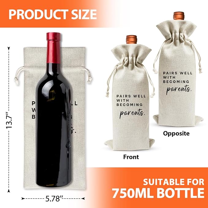 New Parents Gift Wine Bag, Promoted to New Parents Gift, Pregnancy Announcement or Baby Announcement Gift for New Parents, New Dad Mom Gift, Becoming Parents, Baby Shower or Party Favor Decor