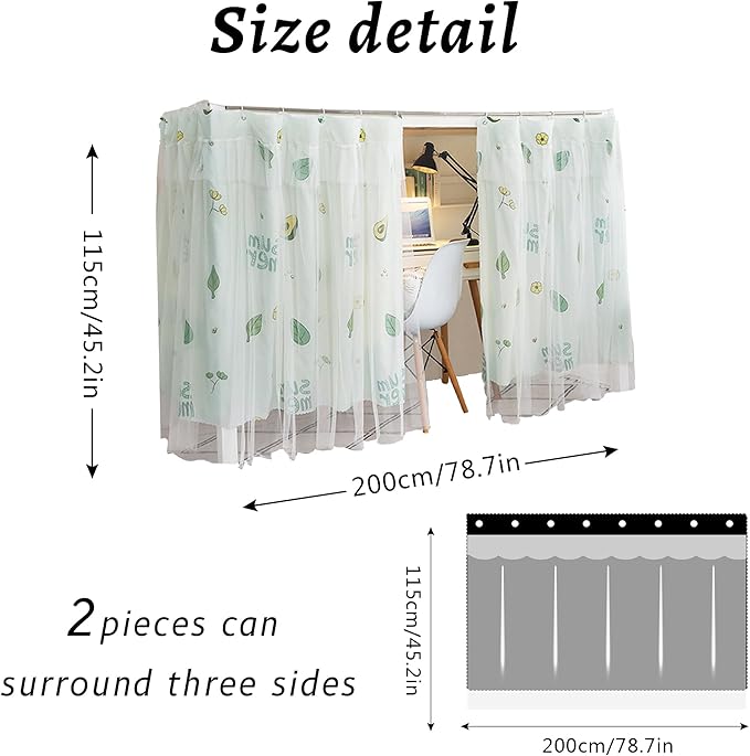 Beautiful Gauze Bunk Bed Curtains Drapes with Lace Privacy Bed Canopy for Bottom, 2 Panels, Avocado