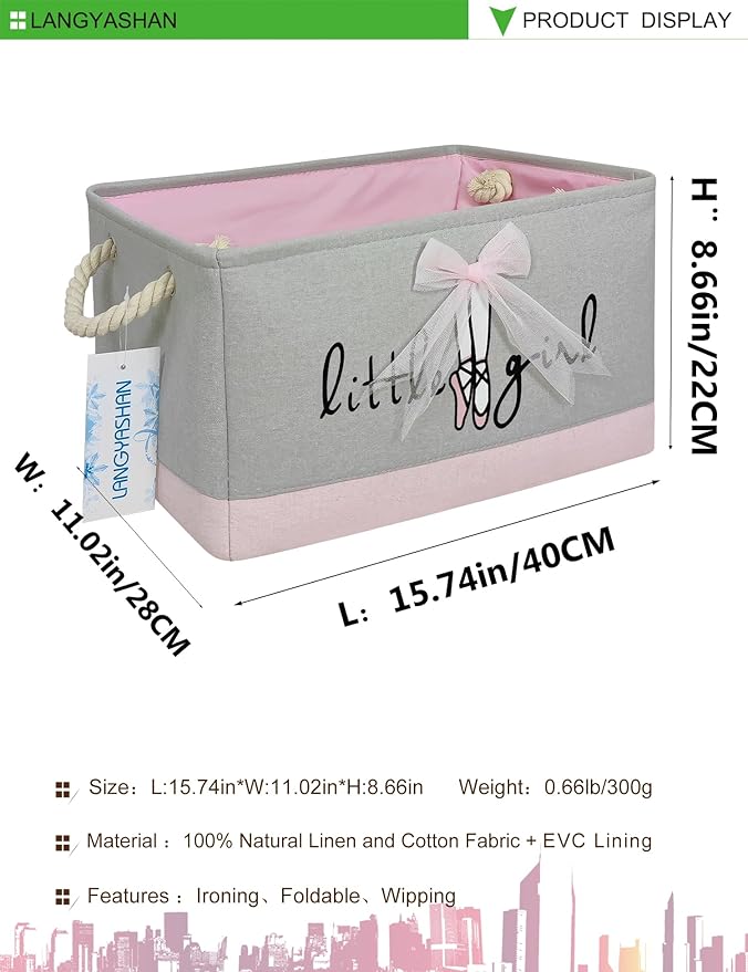 LANGYASHAN Rectangular Storage Bin Collapse Canvas Fabric Cartoon Storage Basket with Handles for Organizing Home Kitchen Boys and Girls Toys Office Closet Shelf Baskets (Rec lace)