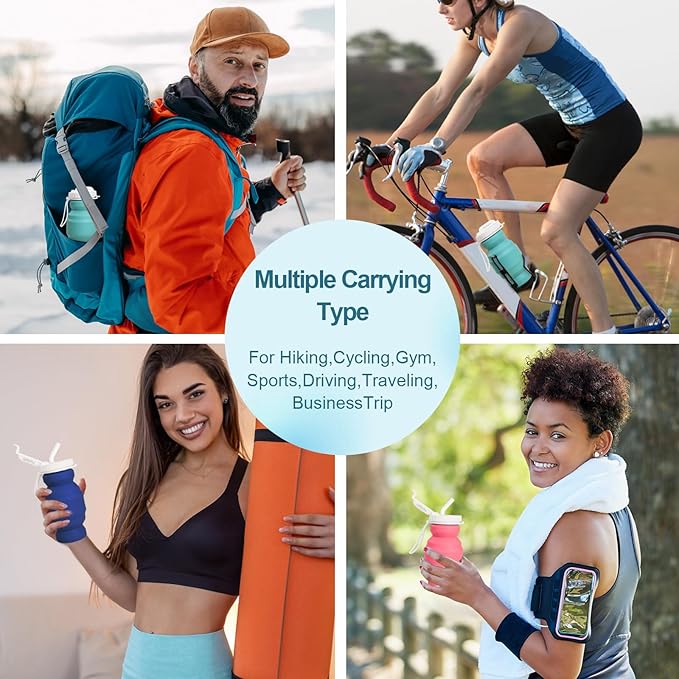 Collapsible Water Bottles 20.7oz Leakproof with Straw Lid Food-Grade BPA-Free Silicone Travel Foldable Water Bottles for Sports Office Gym Hiking Driving 610ML (navy blue little 320ml)