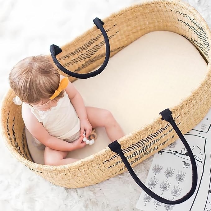 GRSSDER Stretchy Ultra Soft Fitted Bassinet Sheet 3 Pack, Universal Fit for Bassinets Baby Cradle Moses Basket Oval Rectangle Mattress Safe and Snug, Jersey Bassinet Sheets for Girls, Cream/Beige