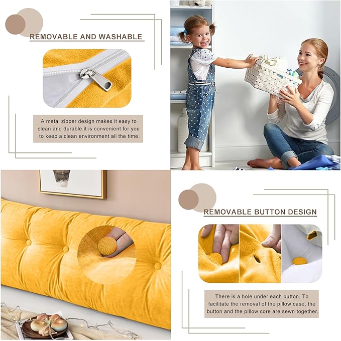 Large Triangular Headboard Pillows Long Backrest Positioning Support Bolster Cushion for Daybed Fluffy Quality Plush Body Wedge Pillow with Removable Cover(Light Yellow-Cal King-71x8x20 in)