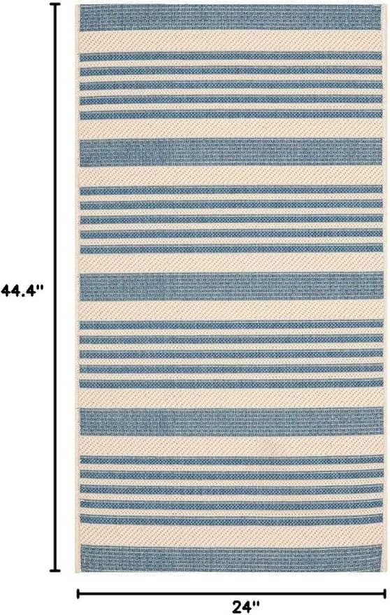 SAFAVIEH Courtyard Collection 2' x 3'7" Beige/Blue CY6062 Stripe Indoor/ Outside Waterproof Easy cleansingPatio Backyard Mudroom Accent Mat