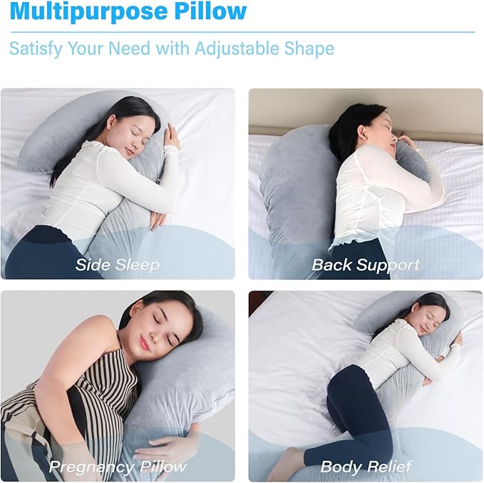 Swan Body Pillow with Cover, 68 Inches Memory Foam Full Body Pillow for Side Sleeper, Long Pregnancy Pillow with Contour Support for Back, Knee, Leg Relief - Middle Grey