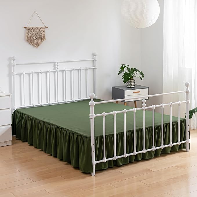 Bed Skirt Full Size Ruffled Bed Skirts with Split Corners, 18 Inch Drop Dust Ruffle Bed Skirt with Platform, Green, Full - 18" Drop