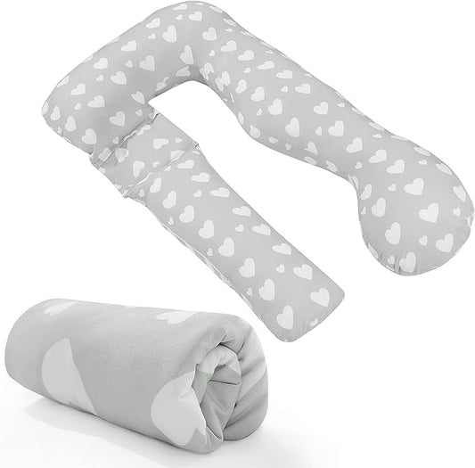 Floral Soft Pregnancy Pillow Cover (ONLY Pillowcase), U Shaped Luxurious Velvet Maternity Pillow Cover with Hidden Zip, Warm Large Pillow Protector for Side Sleeper, Grey, 59x31 in