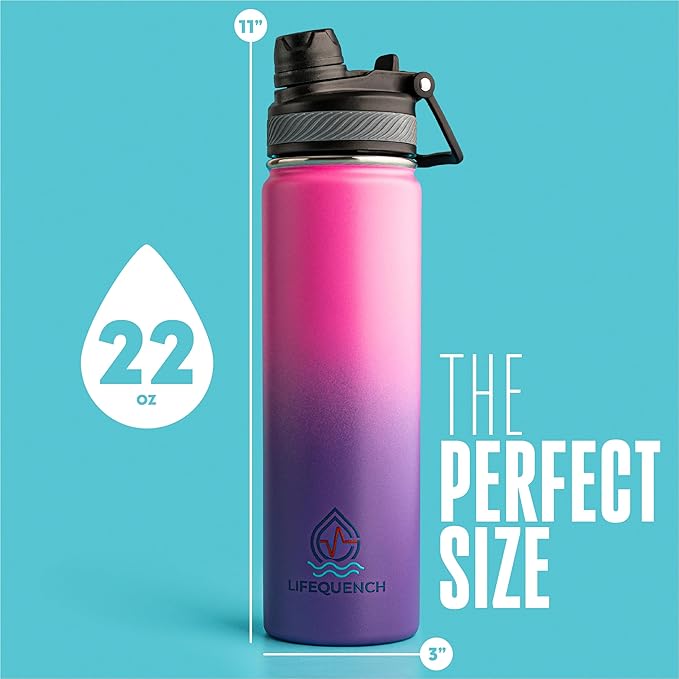 Insulated Water Bottle with Straw and Handle 22 oz-Stainless Steel Water Bottles with Straw, Dual Cap Function & Sleeve, Keeps Drinks Hot Up to 12 Hours & Cold Up to 24 Hours (Taffy)