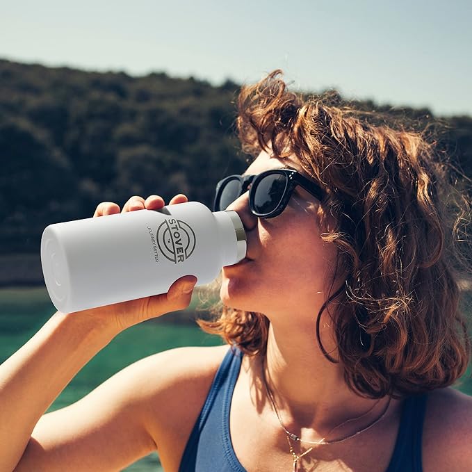 STOVER Insulated Water Bottle, 16oz Stainless Steel Double Wall Vacuum Wide Mouth Leakproof Twist Lid, Ideal for Sports, Travel & Daily Use (White)